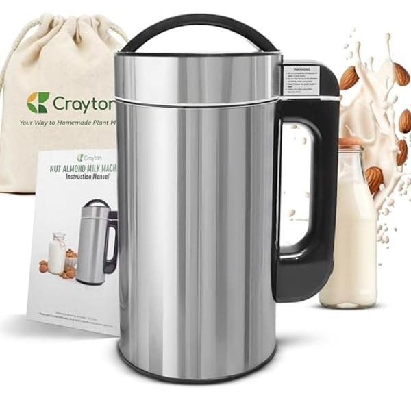 Crayton Nut Milk Maker Machine with Built-in Strainer, 51oz/ 1.5L Stainless Steel Almond Milk Maker for Soy, Almond, Oat, Cashew Nut Milks & More, 7-in-1 Multi-Functional, 6-7 Cups