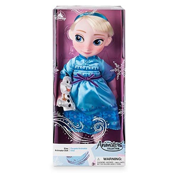 Disney Store Official Animators' Collection Elsa Doll, Frozen, 16 Inches, Includes Olaf with Molded Details, Fully Posable Toy in Satin Dress - Suitable for Ages 3+ Toy Figure
