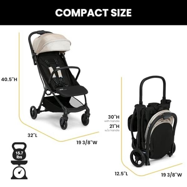 Jeep Altitude Compact Travel Stroller by Delta Children Greenguard Gold, Easy One Hand Fold, Lightweight, Extendable Canopy with Peek-a-Boo Window, Reclining Seat, 4 Wheel Suspensi