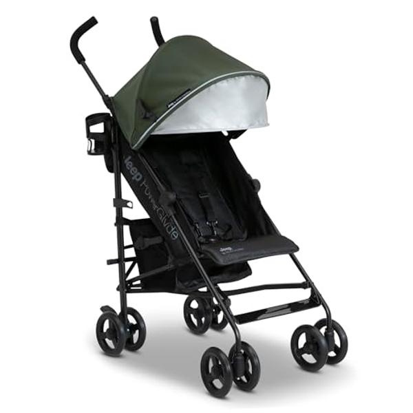 Jeep Altitude Compact Travel Stroller by Delta Children Greenguard Gold, Easy One Hand Fold, Lightweight, Extendable Canopy with Peek-a-Boo Window, Reclining Seat, 4 Wheel Suspensi
