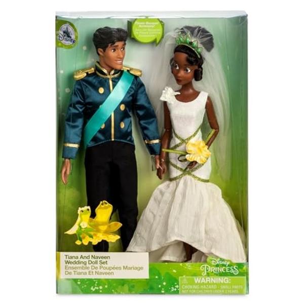 Disney Store Official Princess Wedding Doll Set (Tiana & Prince Naveen) Princess Toys with Molded Details, Deluxe Wedding Costumes, Scenic Display Packaging and Accessories - Set o