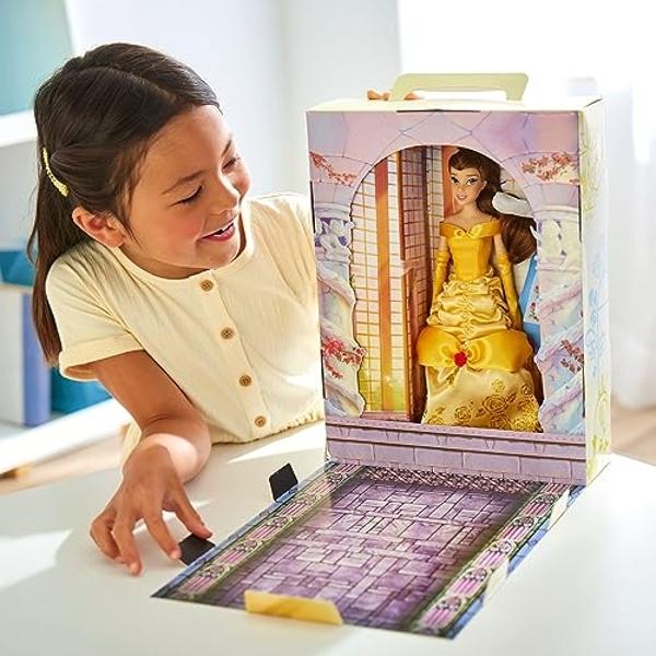 Disney Store Official Princess Story Doll (Belle from Beauty and The Beast) 11 Inches, Includes Coloring Book, Additional Dress Princess Doll in Classic Outfit Princess Toys for Gi