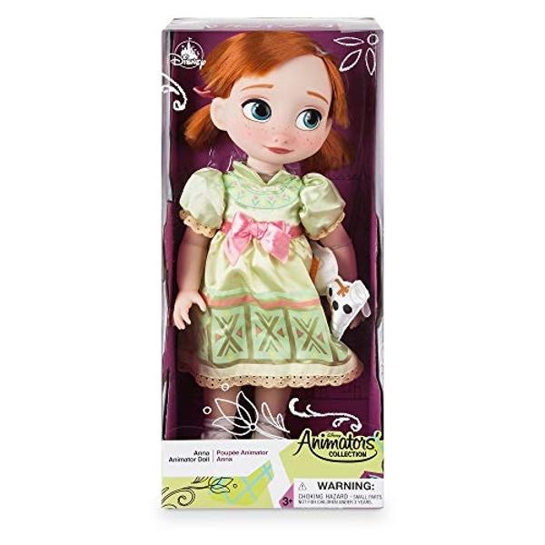 Disney Store Official Animators' Collection Anna Doll, Frozen, 16 Inches, Includes Olaf with Molded Details, Fully Posable Toy in Satin Dress - Suitable for Ages 3+ Toy Figure