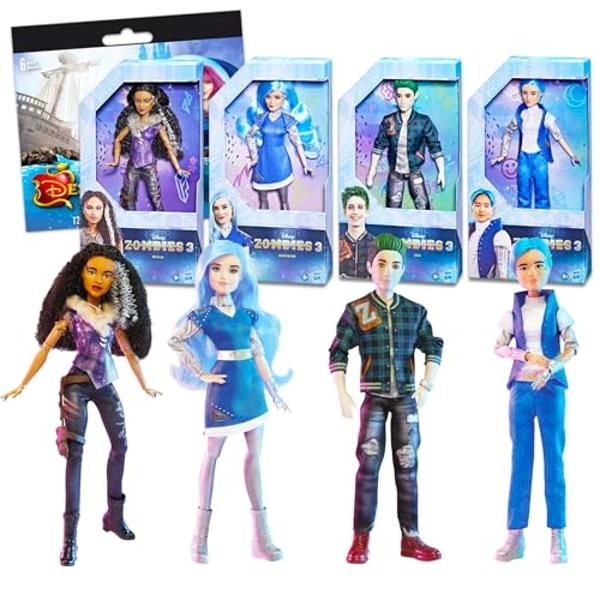 Disney Zombies Dolls Set - Bundle with 4 Disney Zombies 3 Dolls Featuring Zed, Addison, A-spen, and Willa Plus Stickers | Disney Zombies Toys