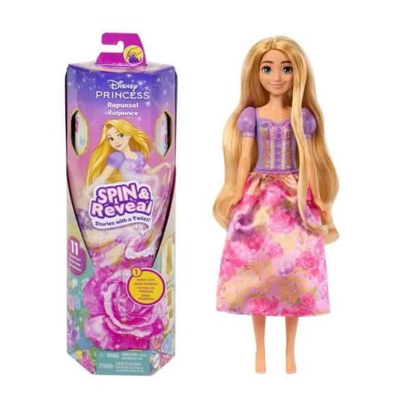 Mattel Disney Princess Rapunzel Fashion Doll Set, Spin & Reveal with 11 Surprises Including 5 Accessories, 5 Stickers & Play Scene, Inspired by Movie