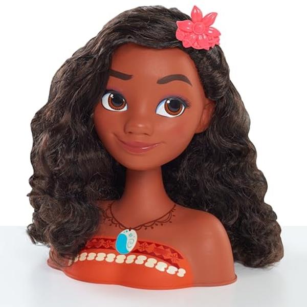 Disney Princess Moana Styling Head with Accessories, 14-pieces, Black Hair, Brown Eyes, Kids Toys for Ages 3 Up by Just Play