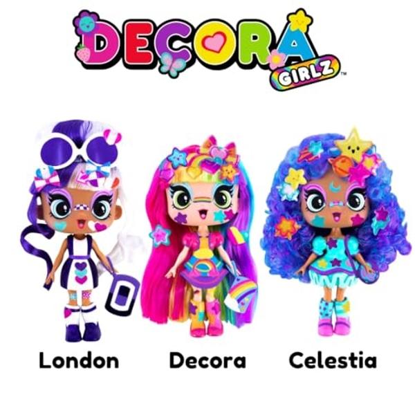 DECORA GIRLZ 5" Dolls -3 Pack A - Decora, London and Celestia | Fashion Dolls for Ages 4 and Up | Surprise Birthday Gift for Children | Set of Doll Clothes, Stickers, Dolls & Acces