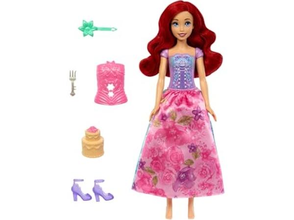 Mattel Disney Princess Ariel Fashion Doll Set, Spin & Reveal with 11 Surprises Including 5 Accessories, 5 Stickers & Play Scene, Inspired by Movie