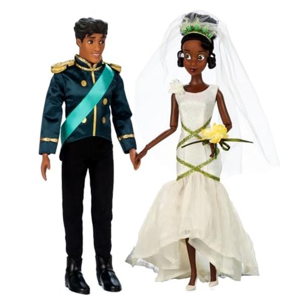 Disney Store Official Princess Wedding Doll Set (Tiana & Prince Naveen) Princess Toys with Molded Details, Deluxe Wedding Costumes, Scenic Display Packaging and Accessories - Set o