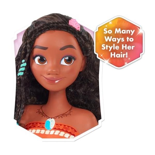 Disney Princess Moana Styling Head with Accessories, 14-pieces, Black Hair, Brown Eyes, Kids Toys for Ages 3 Up by Just Play
