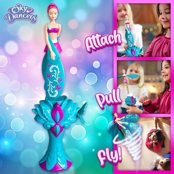 Sky Dancers Turquoise Twinkle – The Original Flying Doll Toy – Pull String Powered, Use Indoors or Outdoors, No Batteries Required, Gift for Kids 6+