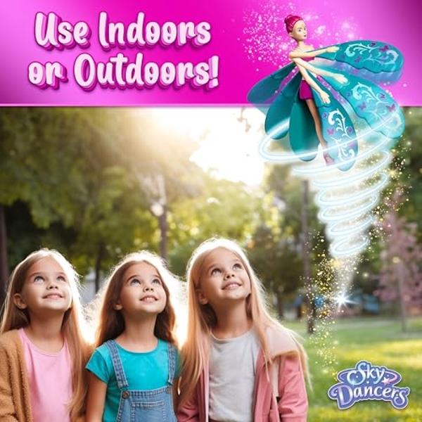 Sky Dancers Turquoise Twinkle – The Original Flying Doll Toy – Pull String Powered, Use Indoors or Outdoors, No Batteries Required, Gift for Kids 6+