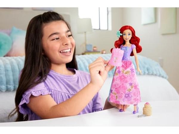 Mattel Disney Princess Ariel Fashion Doll Set, Spin & Reveal with 11 Surprises Including 5 Accessories, 5 Stickers & Play Scene, Inspired by Movie