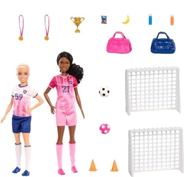 Barbie Careers Playset, Soccer Player Set with 2 Fashion Dolls & 15 Accessories Including Barbie Brooklyn”, Blonde Petite Player, 2 Nets & More