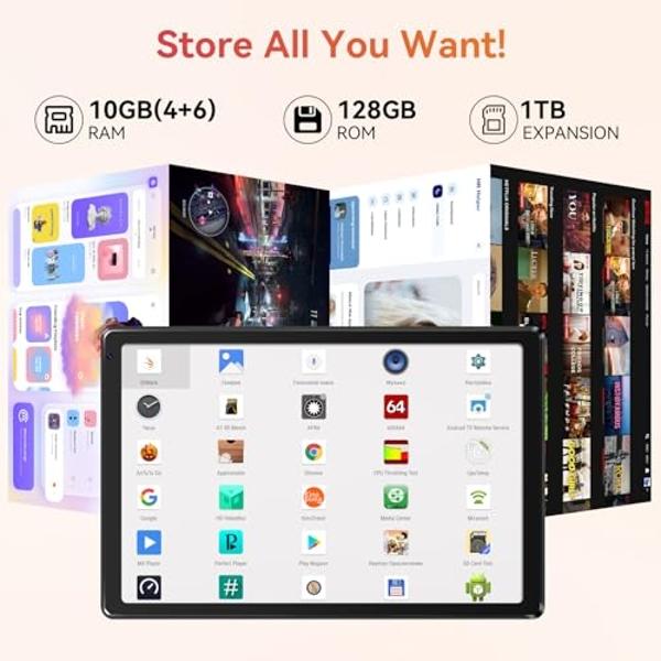 Tablet,10.1" Android Tablet with Octa-core Processor 10GB RAM 128GB ROM HD IPS Touchscreen 8H Battery, Wi-Fi 6, BT 5.0, Dual Camera, Google Tablets 2025