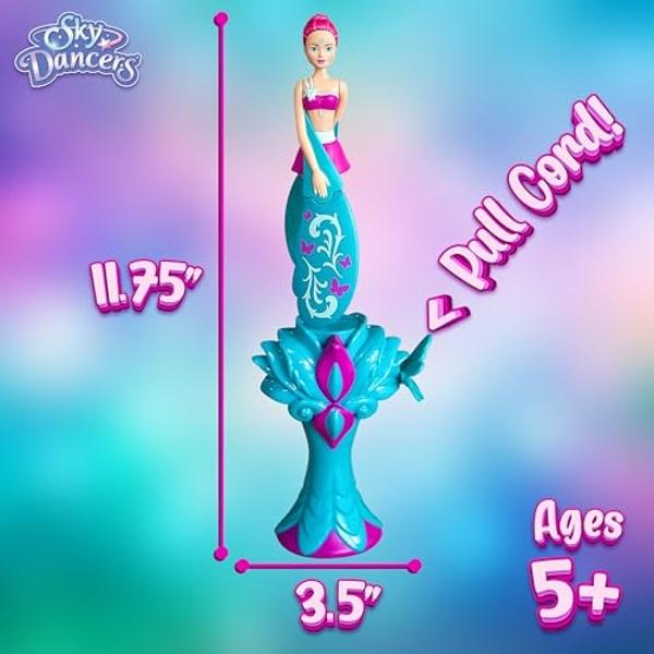 Sky Dancers Turquoise Twinkle – The Original Flying Doll Toy – Pull String Powered, Use Indoors or Outdoors, No Batteries Required, Gift for Kids 6+