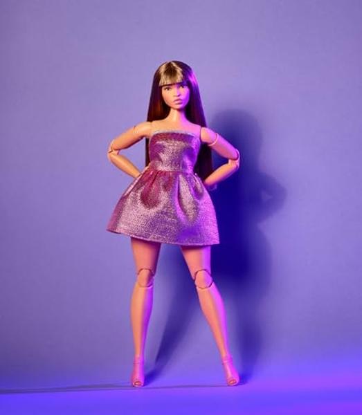 Barbie Looks Doll, Collectible No. 24 with Brown Hair & Modern Y2K Fashion, Shimmery Pink Strapless Dress with Peep-Toe Heels