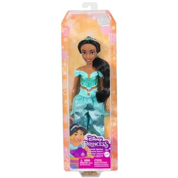 Mattel Disney Princess Toys, Jasmine Fashion Doll, Sparkling Look with Black Hair, Brown Eyes & Tiara Accessory, Inspired by the Movie Aladdin