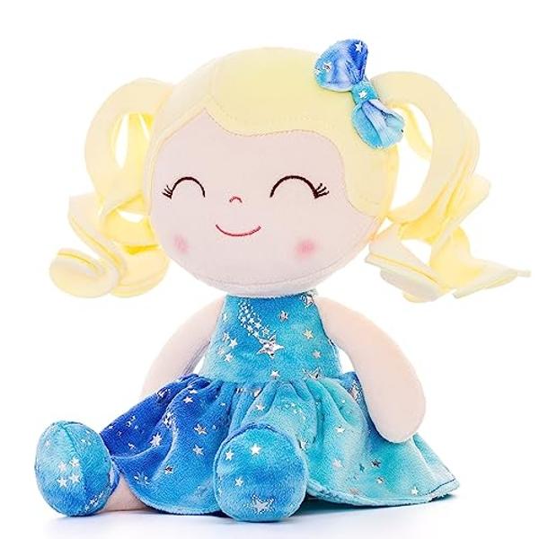 Gloveleya Doll Baby Dolls Soft Doll Baby Girl Gifts Curly Hair Hot Stamping Blue Star Dress Spring Girl 12inches