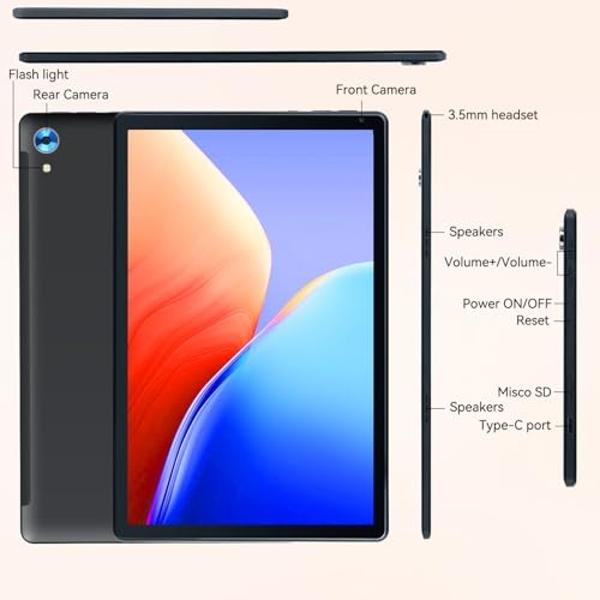 Tablet,10.1" Android Tablet with Octa-core Processor 10GB RAM 128GB ROM HD IPS Touchscreen 8H Battery, Wi-Fi 6, BT 5.0, Dual Camera, Google Tablets 2025