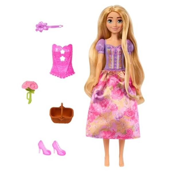Mattel Disney Princess Rapunzel Fashion Doll Set, Spin & Reveal with 11 Surprises Including 5 Accessories, 5 Stickers & Play Scene, Inspired by Movie