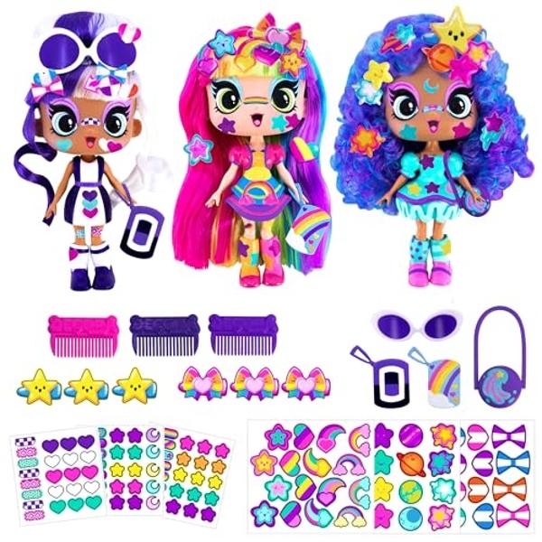 DECORA GIRLZ 5" Dolls -3 Pack A - Decora, London and Celestia | Fashion Dolls for Ages 4 and Up | Surprise Birthday Gift for Children | Set of Doll Clothes, Stickers, Dolls & Acces