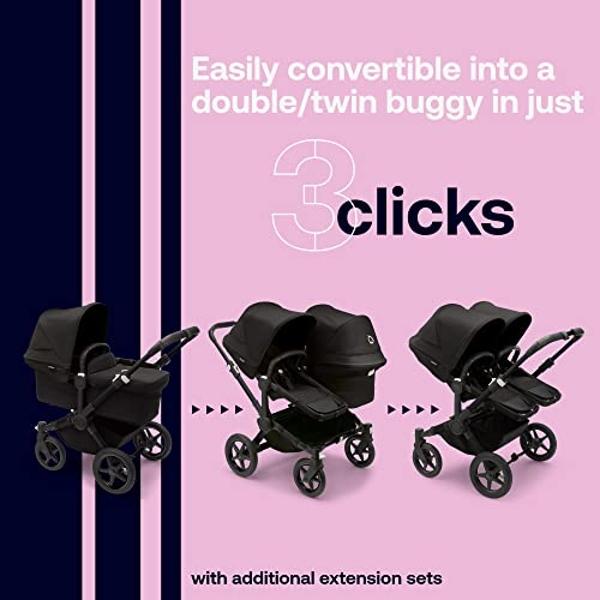 Bugaboo Donkey 5 Mono Complete - Single Stroller Converts to Side-by-Side Double Stroller, Multiple Seat Positions - Black/Midnight Black-Midnight Black 50.0 pounds