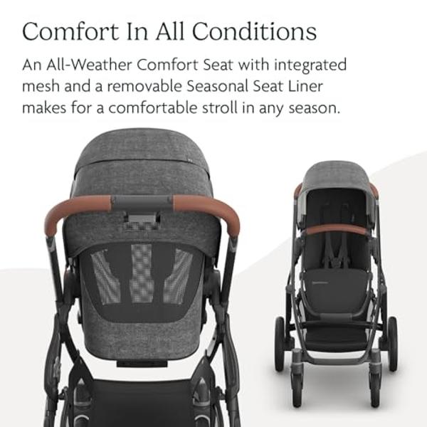 UPPAbaby Vista V3 Stroller - Full-Size Single-to-Double Stroller System - Toddler Seat, Bug Shield, Rain Shield, and Storage Bag Included - Greyson (Charcoal Mélange/Carbon Frame/S