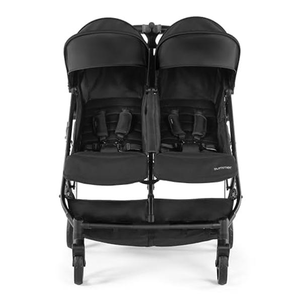 Summer Infant 3Dpac CS+ Double Stroller, Black – Car Seat Compatible Lightweight Baby Stroller with Convenient One-Hand Fold, Reclining Seats, Two Extra-Large Canopies & Parent Fri