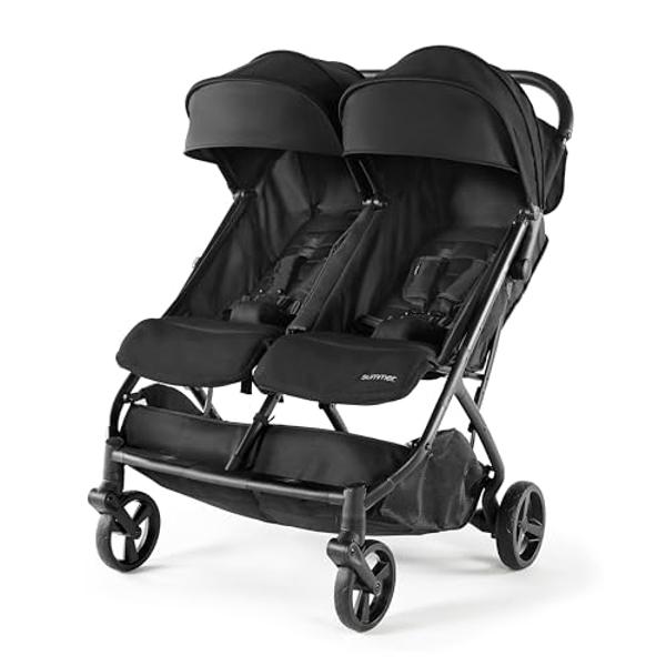 Summer Infant 3Dpac CS+ Double Stroller, Black – Car Seat Compatible Lightweight Baby Stroller with Convenient One-Hand Fold, Reclining Seats, Two Extra-Large Canopies & Parent Fri