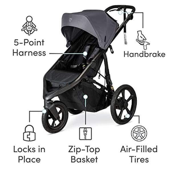 BOB Gear Wayfinder Jogging Stroller with Independent Dual Suspension, Air-Filled Tires, and 75-Pound Weight Capacity, Storm