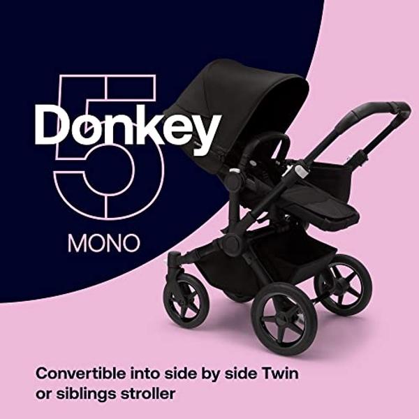 Bugaboo Donkey 5 Mono Complete - Single Stroller Converts to Side-by-Side Double Stroller, Multiple Seat Positions - Black/Midnight Black-Midnight Black 50.0 pounds