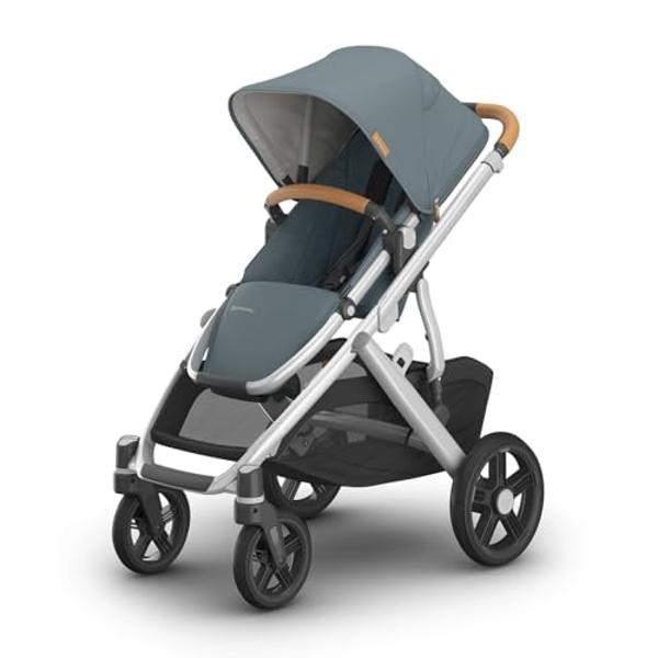UPPAbaby Vista V3 Stroller - Full-Size Single-to-Double Stroller System - Toddler Seat, Bug Shield, Rain Shield, and Storage Bag Included - Callum (Stone Blue/Silver Frame/Sand Lea