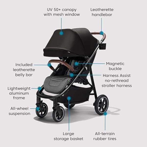 Baby Jogger City Mini Air Lightweight Stroller Rich Black - All-Terrain Wheel Suspension Adjustable Seat with Calf Support Compact Fold