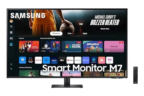 Samsung 43-Inch M7 (M70D) Series 4K UHD Smart Monitor, Speakers, HDR10, USB-C, Multiple Ports, Gaming Hub, SolarCell Remote, Vision Accessibility Tools, LS43DM702UNXGO, 2024, Black