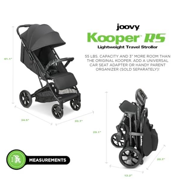 Joovy Kooper RS Lightweight Travel Stroller for Infants and Toddlers with One-Hand Fold, Magnetic Buckle, Multi-Position Recline, and Swing-Open Tray
