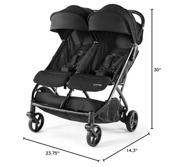Summer Infant 3Dpac CS+ Double Stroller, Black – Car Seat Compatible Lightweight Baby Stroller with Convenient One-Hand Fold, Reclining Seats, Two Extra-Large Canopies & Parent Fri