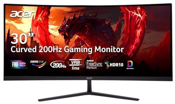 acer Nitro 29.5 Inch 1500R Curved Zero-Frame UWFHD 2560 x 1080 Gaming Monitor | AMD FreeSync Premium | Up to 200Hz | 1ms VRB | VESA Mountable | Two Display Port 1.4 & Two HDMI 2.0 