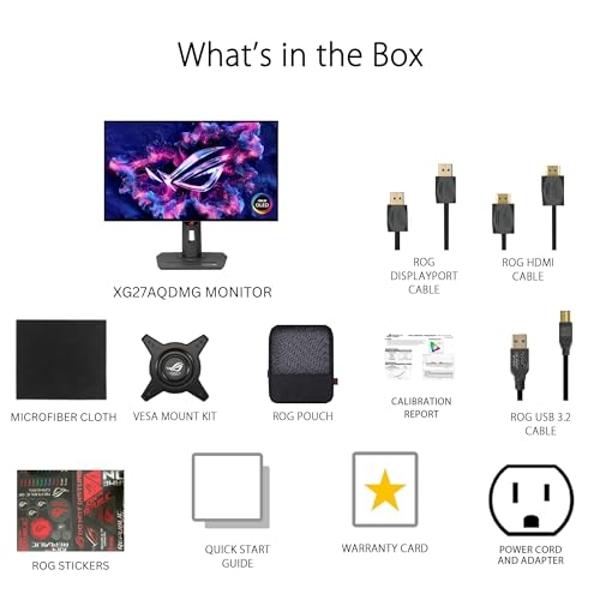 ASUS ROG Strix 27” 1440P OLED Gaming Monitor (XG27AQDMG) - QHD, Glossy OLED, 240Hz, 0.03ms, Custom Heatsink, Anti-flicker,Uniform Brightness, G-SYNC Compatible, 99% DCI-P3, Display