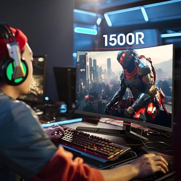 KOORUI Curved 27 Inch Gaming Monitor, Full HD 1080p R1500 180Hz VA Computer Monitor, 99% sRGB, Built-in Adaptive Sync, 1 x Display Port 1.2 & 2 x HDMI 2.0, Eye Care, VESA Compatibl