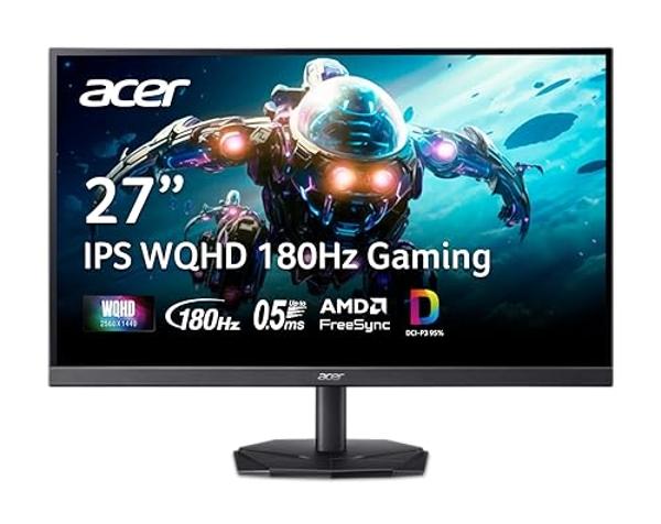 acer Nitro 27 Inch WQHD 2560 x 1440 IPS Gaming Monitor | AMD FreeSync | Up to 180Hz Refresh | Up to 0.5ms | DCI-P3 95% | HDR 10 Support | One Display Port 1.2 & Two HDMI 2.0 | KG27