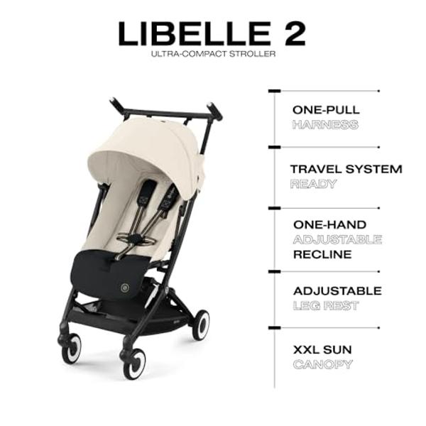 Cybex Libelle 2 Travel pockit Baby Stroller - Lightweight Carry-On Travel Stroller for Airplane with One-Hand Recline, Compatible with CYBEX Car Seats, Canvas White