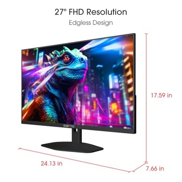 Sceptre 27-inch IPS Eye Care Monitor 100Hz DisplayPort HDMI and USB-C 100% sRGB Build-in Speakers, Machine Black 2024 (E275W-FP100T)