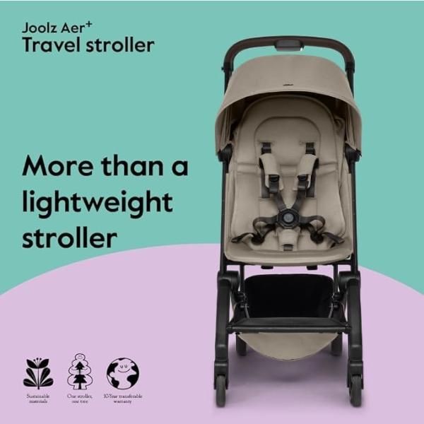Joolz AER+ Lightweight & Compact Travel Stroller - Portable One-Hand Fold Design - Ergonomic Seat for Infant & Toddler (up to 50 lb) - XXL Sun Hood - Stroller for Airplane -Travel 