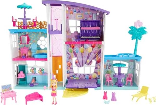Polly Pocket Playset with 3-inch Doll & Party Accessories, Poppin' Party Pad Transforming Playhouse Toy