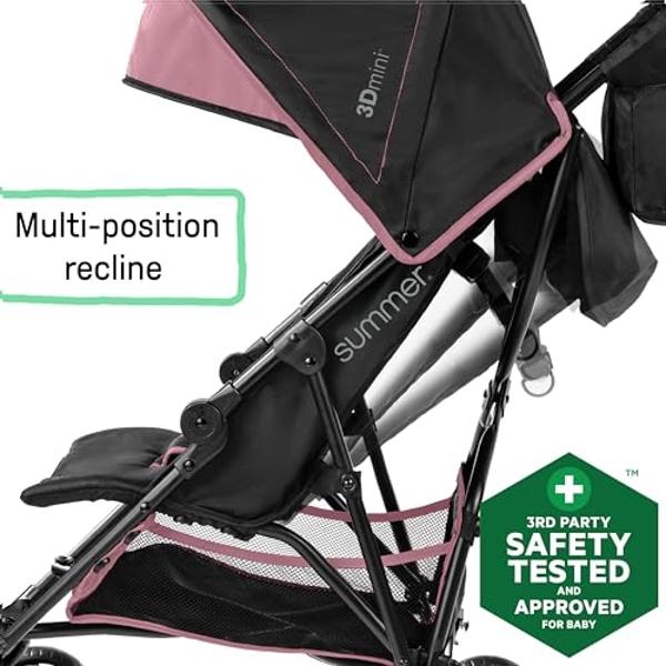 Summer by Ingenuity 3D Mini Convenience Stroller – Lightweight Stroller with Compact Fold, Multi-Position Recline, Canopy with Pop Out Sun Visor and More – Umbrella Stroller for Tr