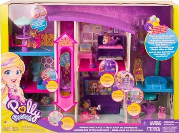 Polly Pocket Playset with 3-inch Doll & Party Accessories, Poppin' Party Pad Transforming Playhouse Toy