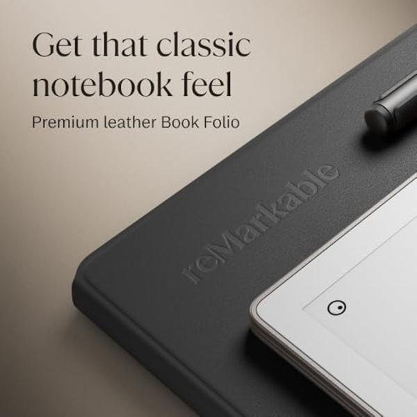 reMarkable Paper Pro Bundle – Premium Leather | Includes 11.8” reMarkable Paper Tablet, Marker Plus Pen with Eraser, and a Book Folio Cover in Black Leather