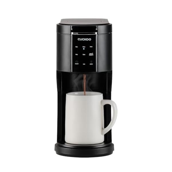 CUCKOO Single Serve Coffee Maker for K-Cup Ground Beans & Loose-Leaf Tea, Versatile 3-in-1 Pod Coffee Maker, Small Single Cup Machine with 5 Sizes and Auto-Clean Mode (CCM-AK011B)