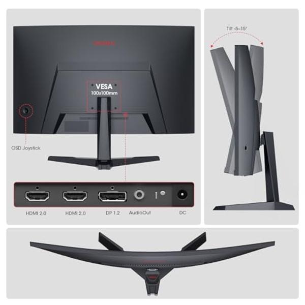 KOORUI Curved 27 Inch Gaming Monitor, Full HD 1080p R1500 180Hz VA Computer Monitor, 99% sRGB, Built-in Adaptive Sync, 1 x Display Port 1.2 & 2 x HDMI 2.0, Eye Care, VESA Compatibl